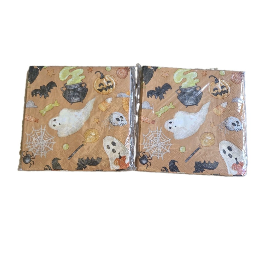 Mud Pie Halloween Napkins 2 Pks 24 Cocktail Napkins Spooky Ghosts Bat Spider New